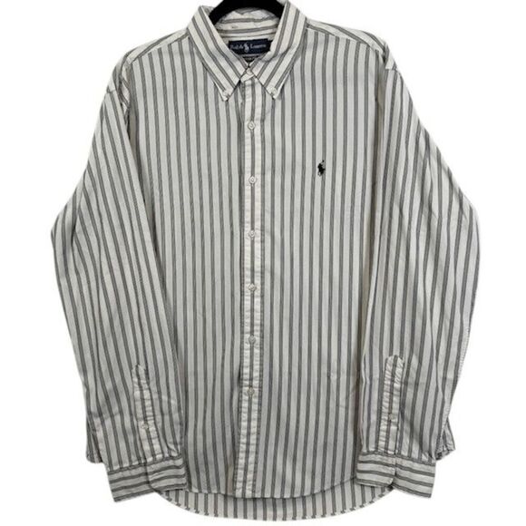 Ralph Lauren Custom Fit Men's Button Down Ivory Black Stripe 2451 Size Large - Picture 1 of 11